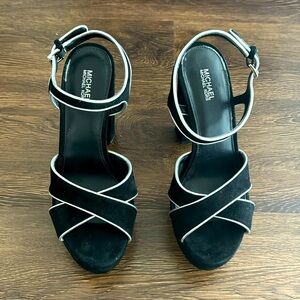 MK Black Suede High Heels Platform US 7.5